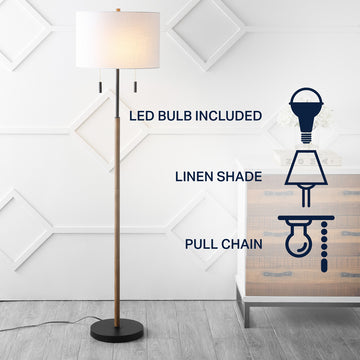 Maude 61" Rustic Farmhouse Iron Candlestick Pull Chains LED Floor Lamp - JONATHAN Y